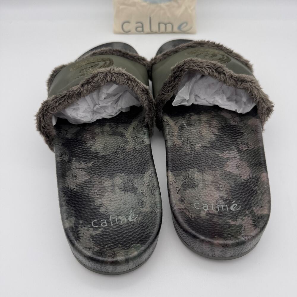Johnny Was CALME Slide Sandals Womens Size 9 Space Camo Leather Green Resort NEW - Picture 5 of 7